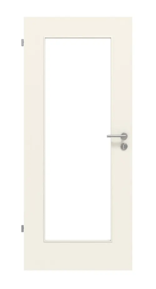 Widok frontowy marki LEBO TGL drzwi wewnętrzne Lebolit-CPL biały 9010 z przeszkleniem LA-8
