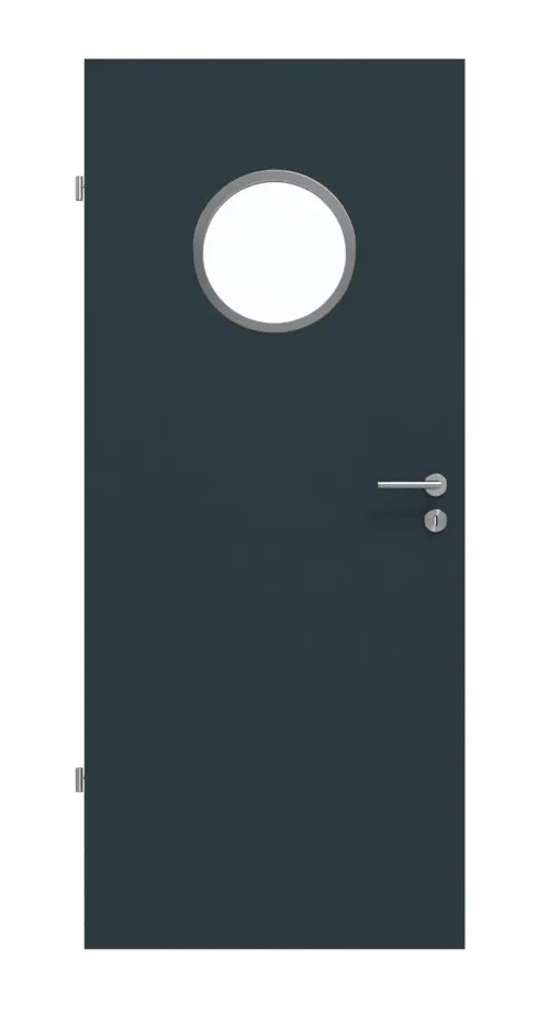 Drzwi wewnętrzne WESTAG w kolorze szarym tytanowym A 416 PortaLit CPL z bulajem z przeszkleniem LA-KR 350