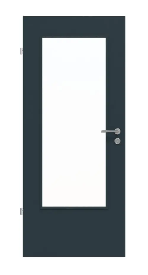 Drzwi WESTAG do pomieszczeń mokrych w kolorze szarym tytanowym A 416 PortaLit CPL z przeszkleniem LA-DIN