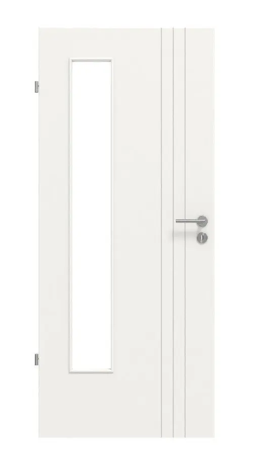 Widok frontowy modelu Signum 85 LA 24 po stronie zawiasów, lakier Basic, biały beskidzki RAL 9016, drzwi wewnętrzne – Huga