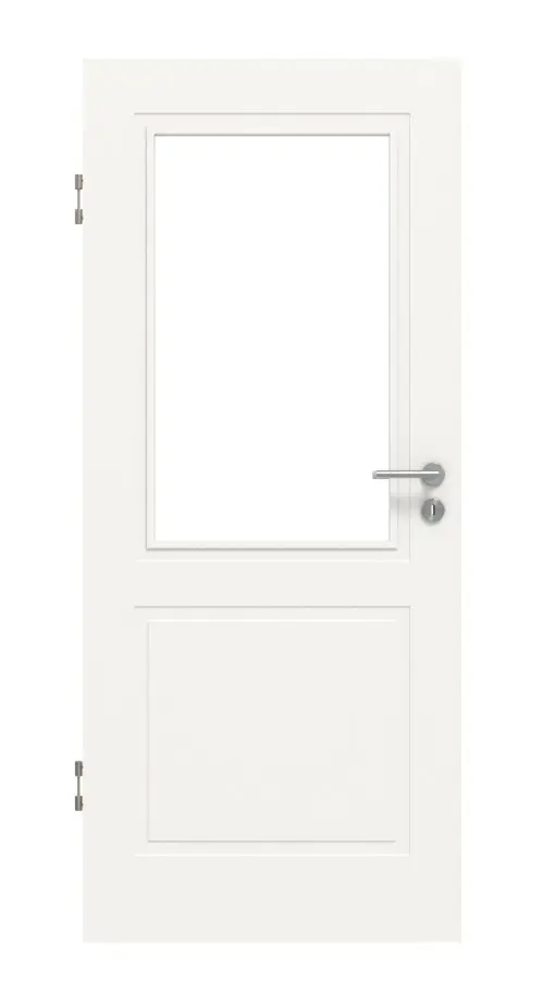 Widok frontowy drzwi wewnętrznych LEBO Kopenhaga 20 Biała lakier z przeszkleniem 1 LA