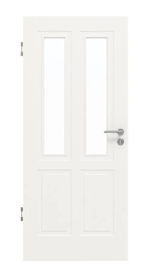 Widok frontowy drzwi wewnętrznych Lacuna 4 LA klasyczny biały lakier - Huga