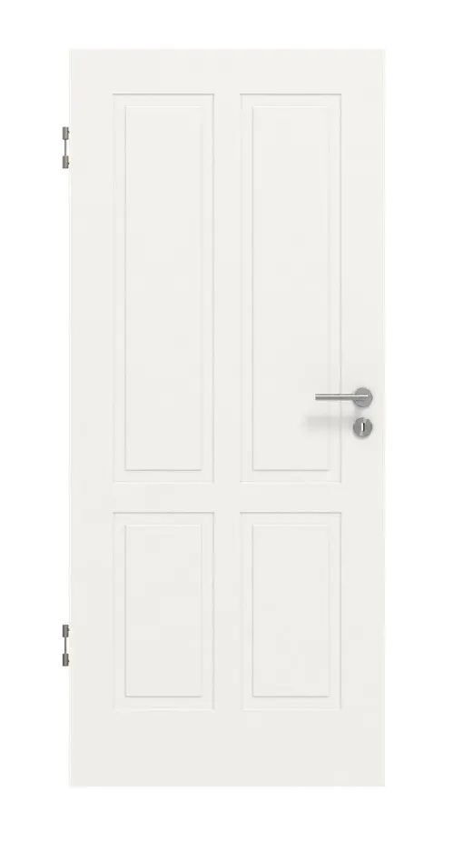 Widok frontowy drzwi wewnętrznych Lacuna 4 klasyczny biały lakier - Huga