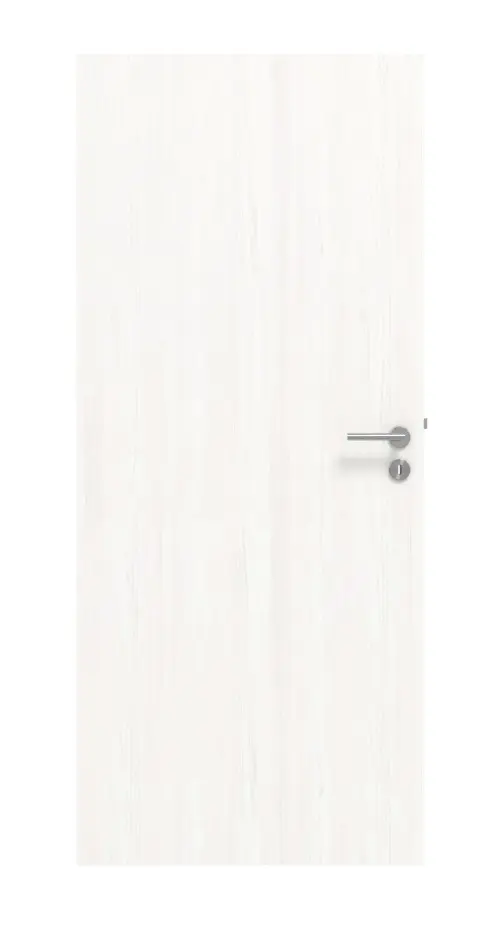 Widok frontowy zestawu drzwi wewnętrznych HUGA biel pino Basic Durat bezprzylgowe z ościeżnicą i klamką