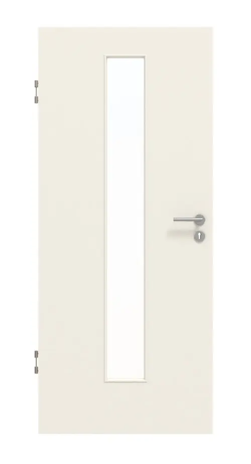 Widok frontowy firmy GARANT drzwi wewnętrzne do obiektu biały lakier 9010 GHK08 z przeszkleniem LA-4 na środku