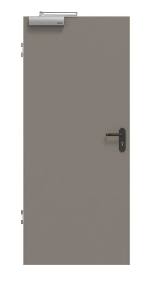 Widok frontowy drzwi dymoszczelnych taupe (kolor ciemnoszaro-brązowy) RAL 7048 Basic lakier - Huga