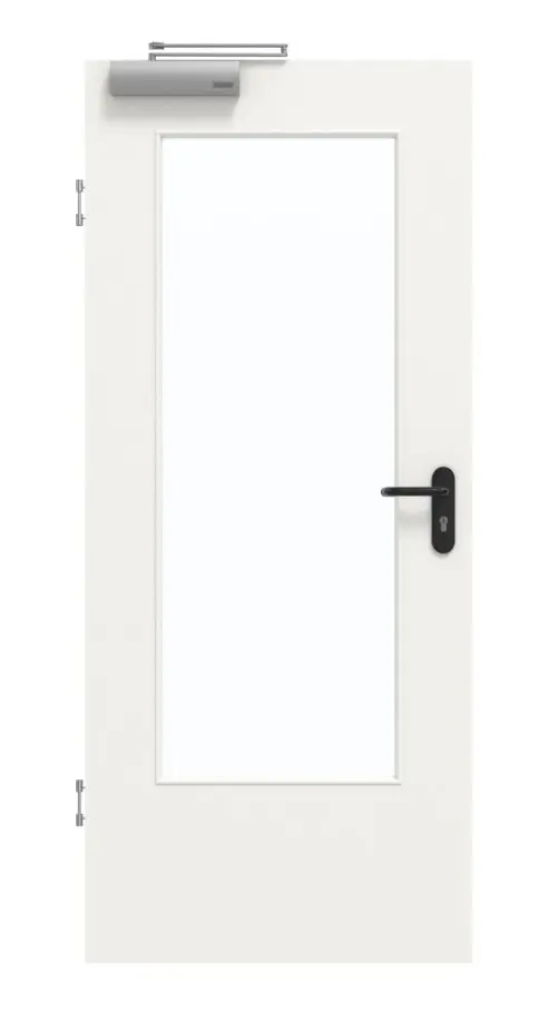 Drzwi dymoszczelne GARANT, biały lakier 9016, z przeszkleniem LA-DIN