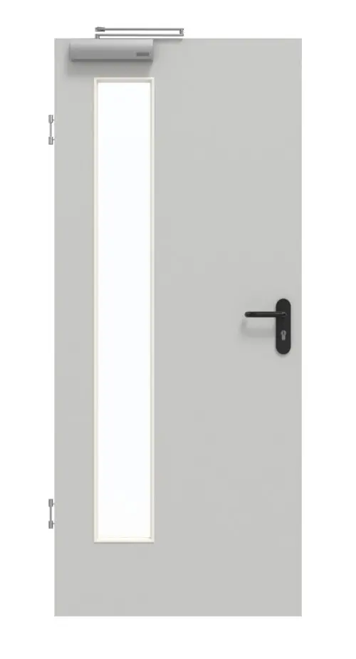 GARANT drzwi dymoszczelne D92-60 Dove Grey Resopal z wycięciem na szybę LA-4 po stronie zawiasów