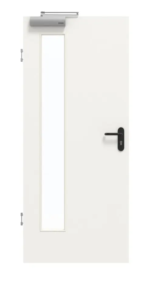 GARANT Drzwi przeciwpożarowe białe lakierowane 9016 GHK08 z przeszkleniem LA-4 po stronie zawiasów