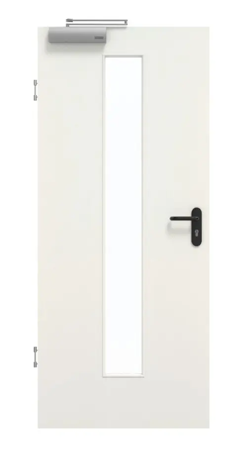 Drzwi dymoszczelne GARANT Biel ze strukturą Premium GCK08 z przeszkleniem LA-4 na środku