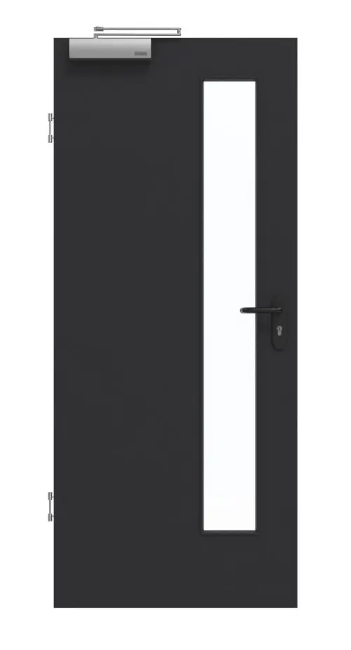 Drzwi dymoszczelne GARANT matowe RAL 9005 G-TEC z przeszkleniem LA-4 po stronie zamka