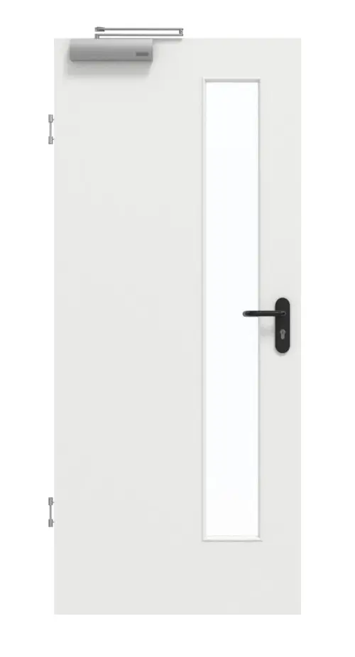 GARANT Drzwi dymoszczelne, matowe, biały lakier 9016 G-TEC z przeszkleniem LA-4 po stronie zamka