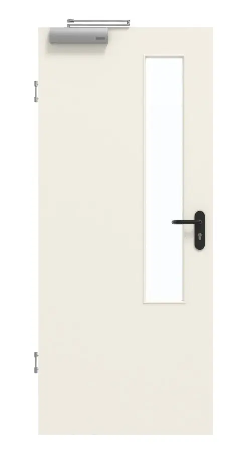 GARANT drzwi przeciwpożarowe białe lakierowane 9010 z przeszkleniem LA-5 po stronie zamka