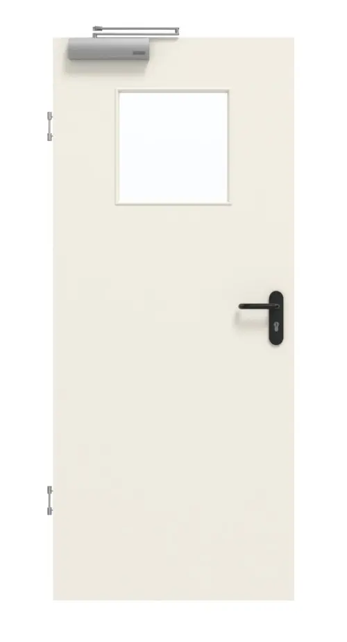 Widok frontowy drzwi dymoszczelnych GARANT biały lakier 9010 z przeszkleniem LA-9
