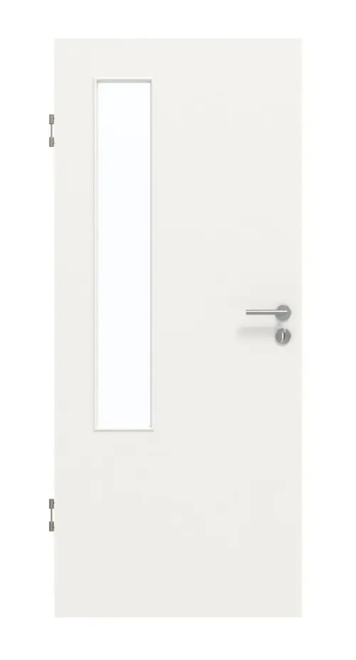 Drzwi dźwiękoszczelne GARANT, w wersji z białym lakierem 9016, z przeszkleniem LA-5 po stronie zawiasów