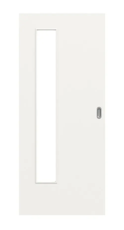 Widok frontowy biały RAL 9016 LA 24 po stronie zawiasów Basic Durat drzwi przesuwne - Huga