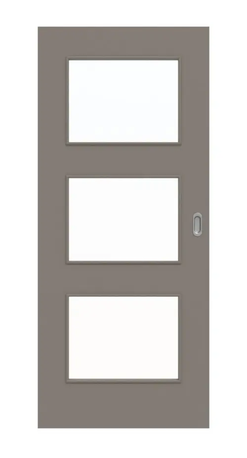 Widok frontowy drzwi przesuwnych taupe (kolor ciemnoszaro-brązowy) RAL 7048 lakierowane LA 11 Basic - Huga