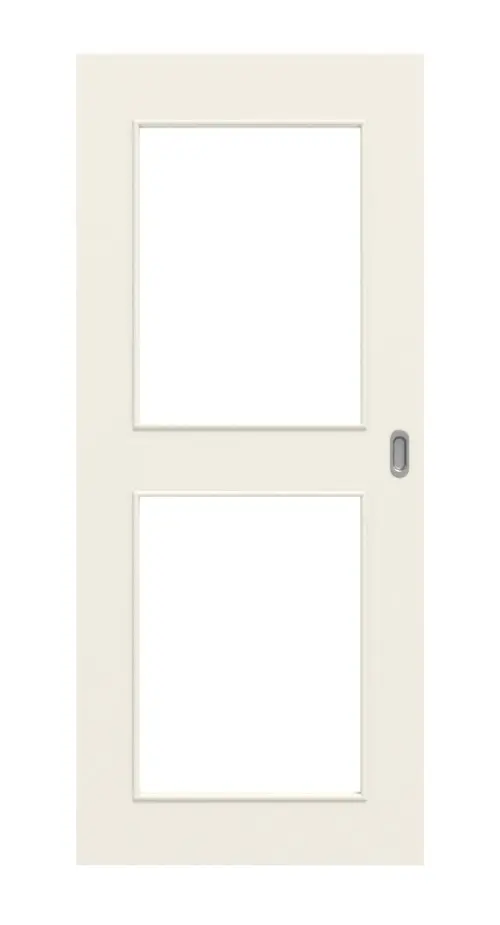 Widok frontowy białych drzwi przesuwnych lakierowanych podobnych do RAL 9010 LA 12 Basic - Huga
