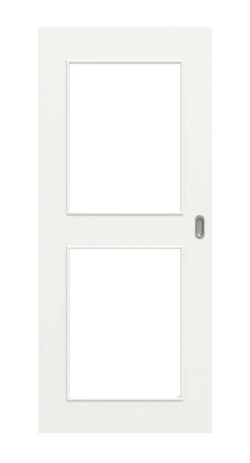 Widok frontowy białych drzwi przesuwnych lakierowanych podobnych do RAL 9016 LA 12 Basic - Huga