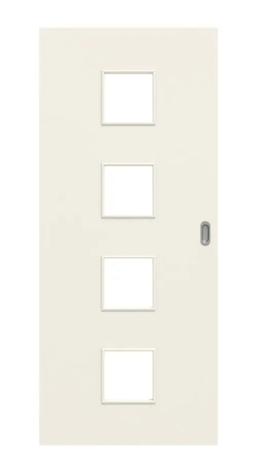 Widok frontowy lakierowanych drzwi przesuwnych Basic, białe podobne do RAL 9010 LA 14 - Huga