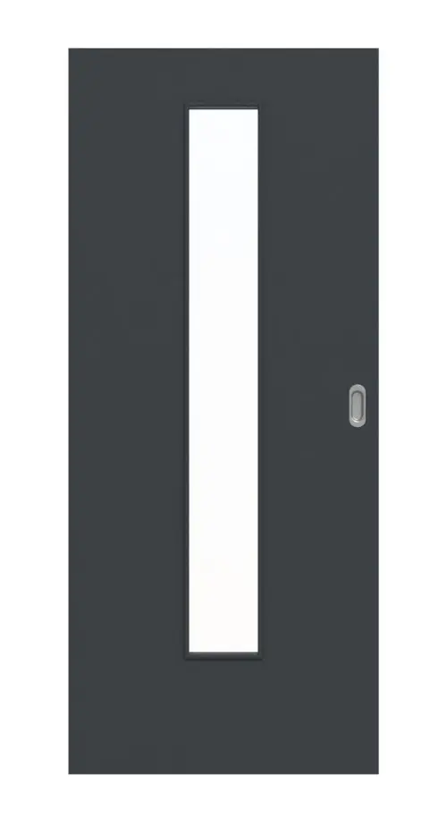 Widok frontowy lakierowanych drzwi przesuwnych, antracyt RAL 7016, LA 24 na środku, Basic - Huga
