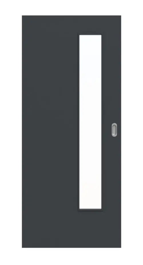 Widok frontowy: lakierowane drzwi przesuwne, antracyt RAL 7016, LA 24 od strony zamka, Basic - Huga