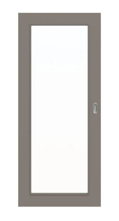 Widok frontowy drzwi przesuwnych taupe (kolor ciemnoszaro-brązowy) RAL 7048 lakierowanych LA 27 Basic - Huga