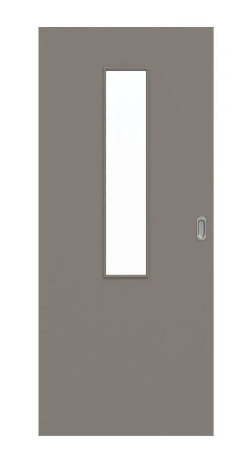 Widok frontowy drzwi przesuwnych taupe (kolor ciemnoszaro-brązowy) RAL 7048 lakier 4 LA na środku Basic - Huga