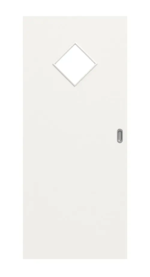Widok frontowy białych drzwi przesuwnych Huga, lakier Basic, podobny do RAL 9016, LA 6 romb