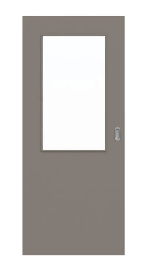 Widok frontowy drzwi przesuwnych taupe (kolor ciemnoszaro-brązowy) RAL 7048 lakierowanych LA 7 Basic - Huga