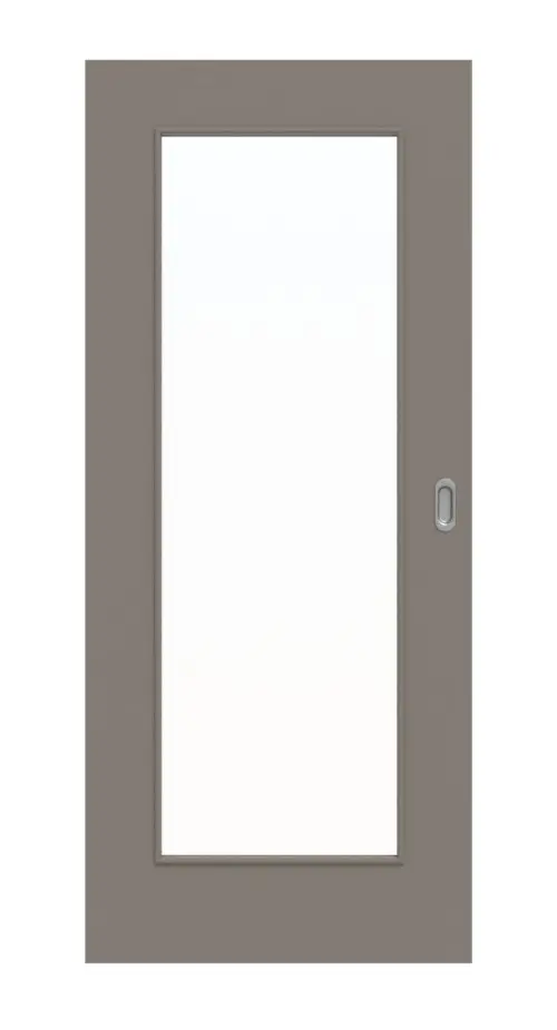 Widok frontowy drzwi przesuwne taupe (kolor ciemnoszaro-brązowy) RAL 7048 lakier LA 8 Basic - Huga