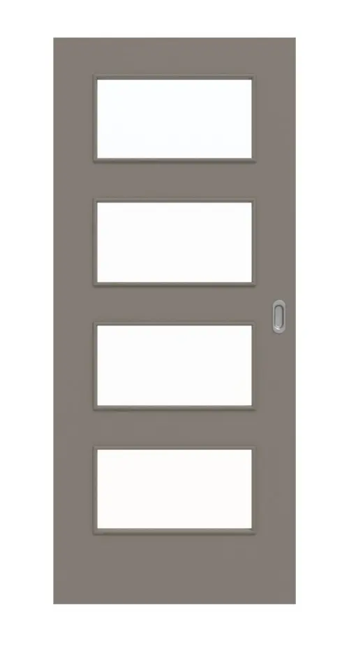 Widok frontowy drzwi przesuwnych taupe (kolor ciemnoszaro-brązowy) RAL 7048 lakierowanych LA 9 Basic - Huga