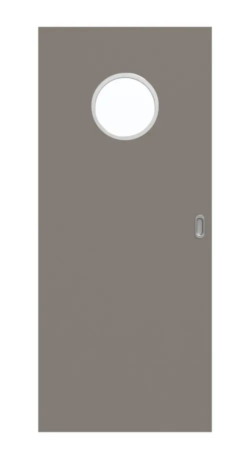 Widok frontowy drzwi przesuwnych taupe (kolor ciemnoszaro-brązowy) RAL 7048 lakierowanych LA bulaj Basic - Huga