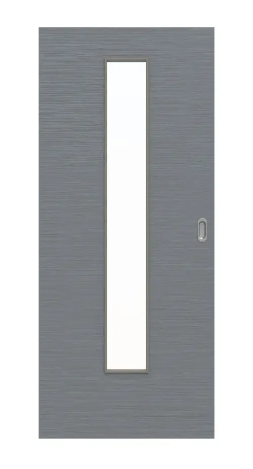 Widok frontowy drzwi przesuwnych strukturyzowanych Hygge szary LA 24 na środku Basic - Huga