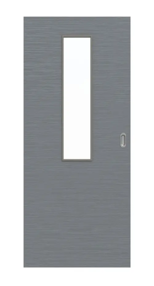 Widok frontowy drzwi przesuwne strukturyzowana Hygge szary LA 4 na środku Basic - Huga