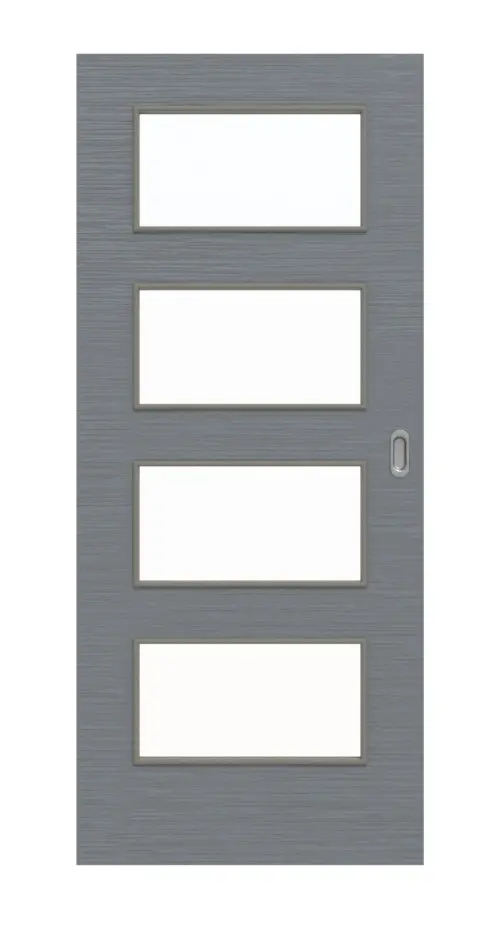 Widok frontowy drzwi przesuwnych strukturyzowanych Hygge szary LA 9 Basic – Huga