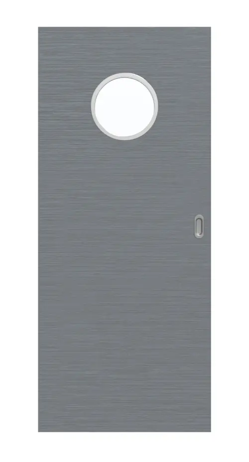 Widok frontowy drzwi przesuwnych strukturyzowanych Hygge szary LA Bullauge Basic - Huga