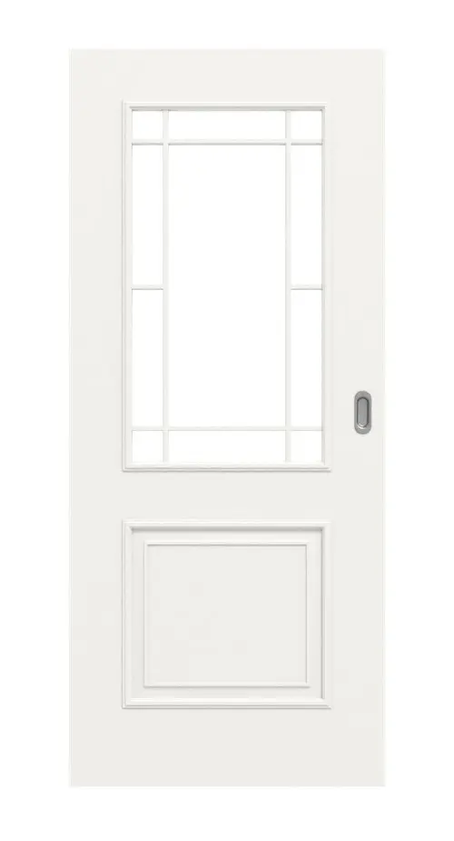 Widok frontowy drzwi przesuwnych w stylu wiejskim 2 LA Lugano, klasyczny biały lakier - Huga