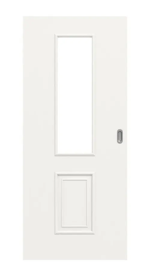 Widok frontowy drzwi przesuwnych w stylu wiejskim, 5 LA, klasyczny biały lakier - Huga