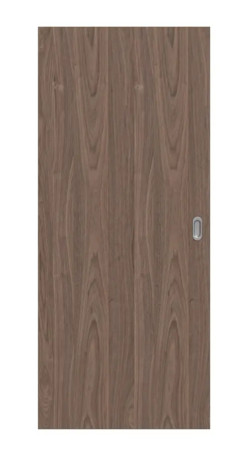 Widok frontowy drzwi przesuwnych marki LEBO, orzech włoski matowy, fornirowane drewnem naturalnym