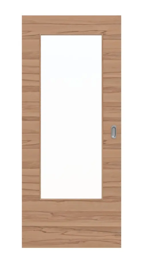 Widok frontowy drzwi przesuwnych LEBO buk rdzeniowy matowy Cross fornirowane drewnem naturalnym z przeszkleniem 1 LA 16-40