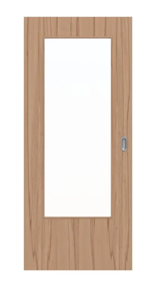 Widok frontowy marki LEBO, drzwi przesuwne, buk twardzielowy matowy, fornirowane drewnem naturalnym, z przeszkleniem 1 LA 16-40.