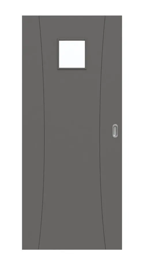 Widok frontowy drzwi przesuwnych Huga Signum 20 Hygge szary RAL 7037 Lack Concept z przeszkleniem LA 14