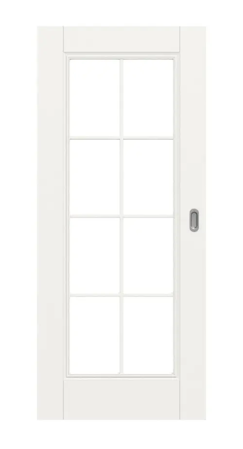 Widok frontowy drzwi przesuwnych Kontur 1 LA, szpros 2/4, klasyczny biały lakier - Huga