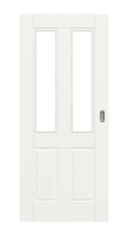 Widok frontowy drzwi przesuwnych Kontur 4 LA klasyczny biały lakier - Huga