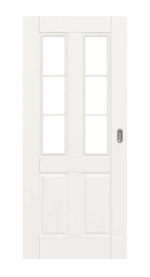 Widok frontowy Kontur 4 LA szpros 1/3 klasyczny biały lakier drzwi przesuwne - Huga
