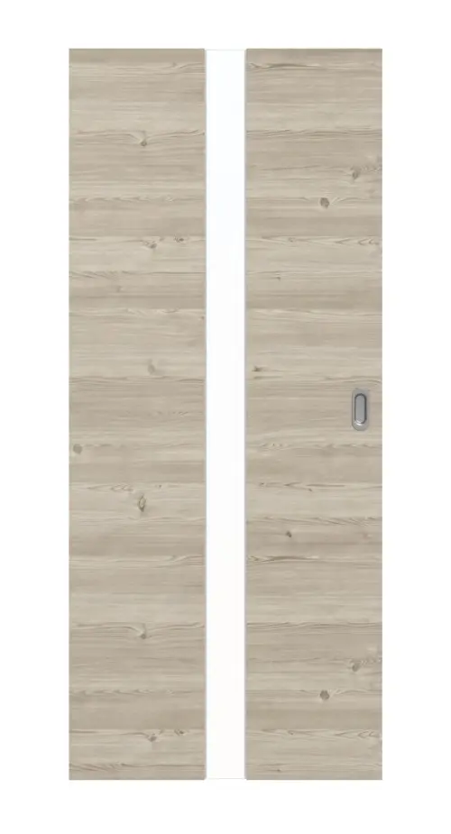 HÖRMANN drzwi przesuwne Pure 1 szczotkowane modrzew jasny wzdłuż Duradecor DesignLine z przeszkleniem na środku.