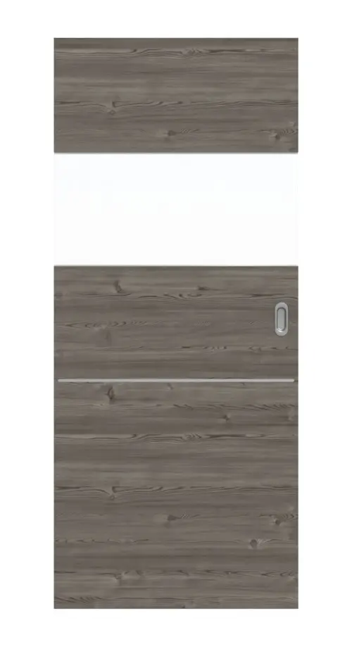 HÖRMANN drzwi przesuwne Pure 2 szczotkowane modrzew ciemny wzdłuż Duradecor DesignLine z przeszkleniem wzdłuż ze zlicowaną listwą Plain 79-7