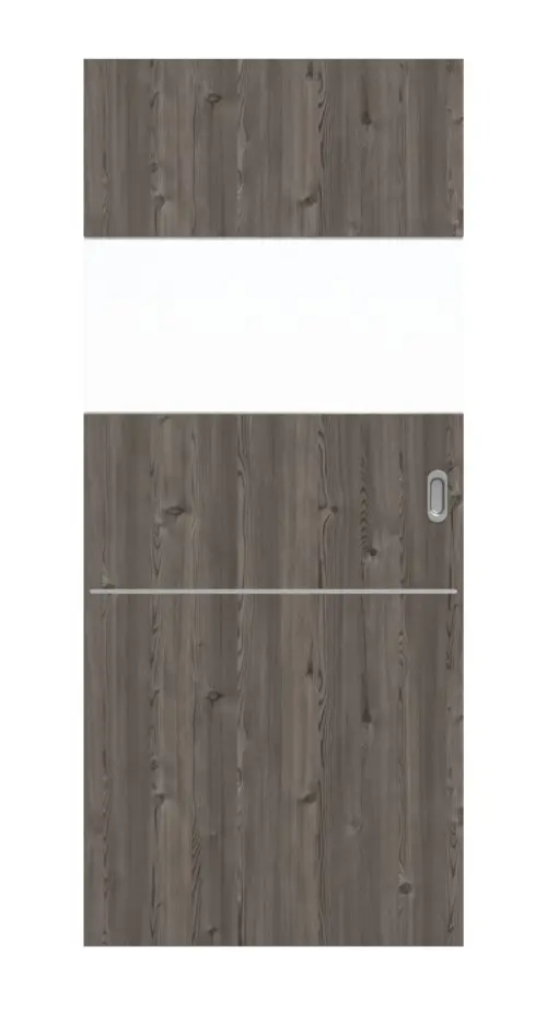 HÖRMANN drzwi przesuwne Pure 2 szczotkowany modrzew ciemny Duradecor DesignLine z przeszkleniem wzdłuż ze zlicowaną listwą Plain 79-7