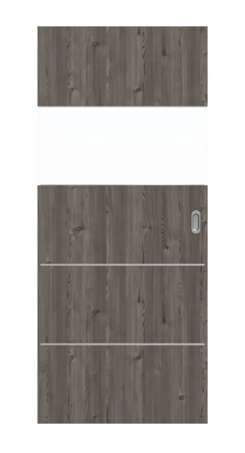 HÖRMANN drzwi przesuwne Pure 2 szczotkowane modrzew ciemny Duradecor DesignLine z przeszkleniem wzdłuż ze zlicowaną listwą Plain 80-7